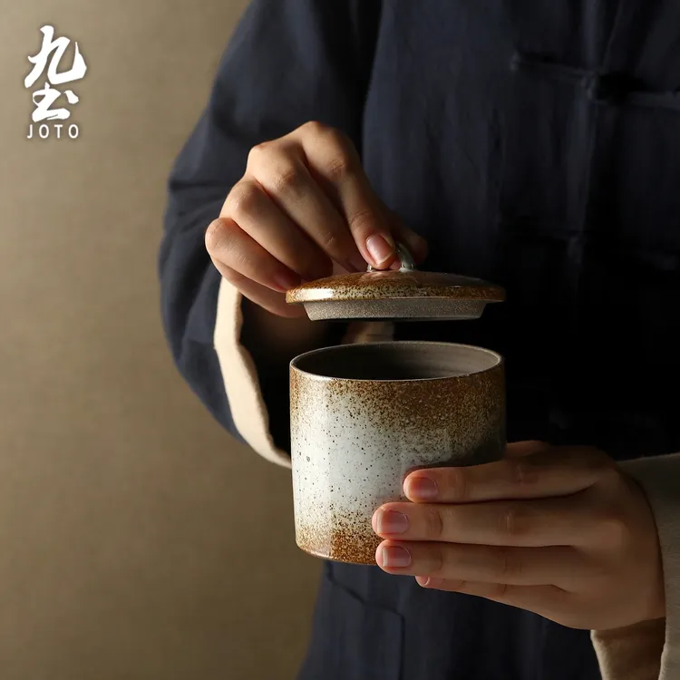 九土日式高档陶瓷茶叶罐密封罐茶仓防潮储存罐小普洱茶定制豆罐