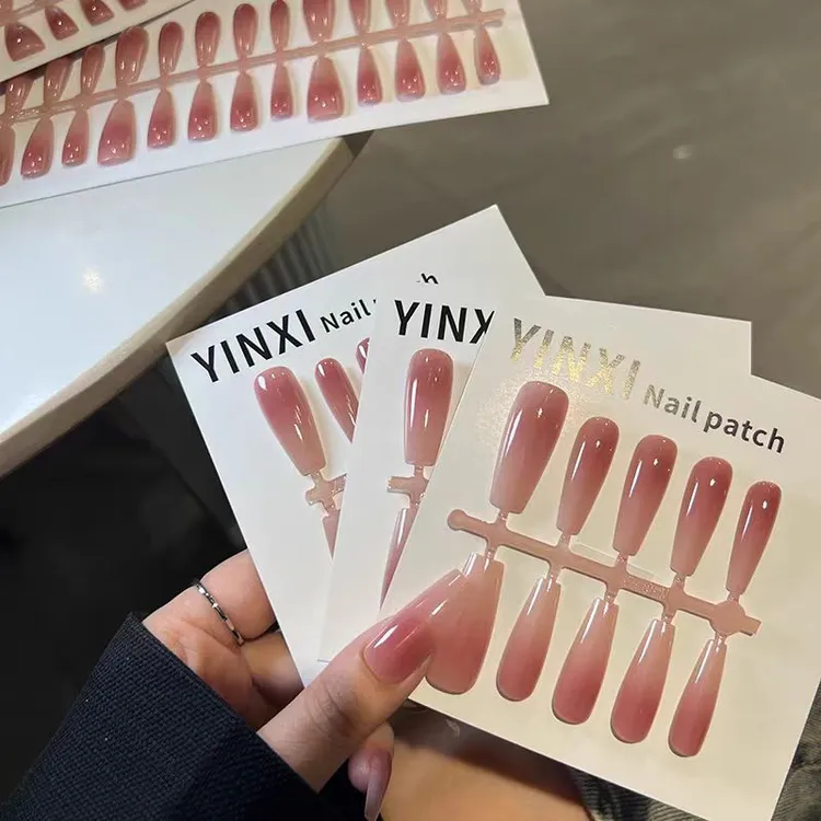 高级感冰透裸色显白简约手工美甲贴片穿戴甲