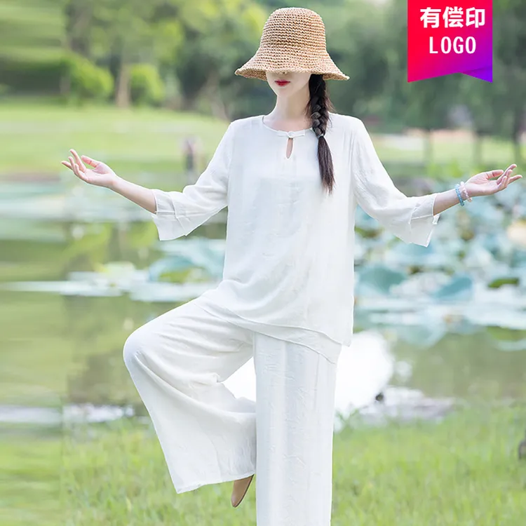春夏秋季新款色棉麻瑜伽疗愈服冥想服大码宽松阔腿裤禅意茶服修