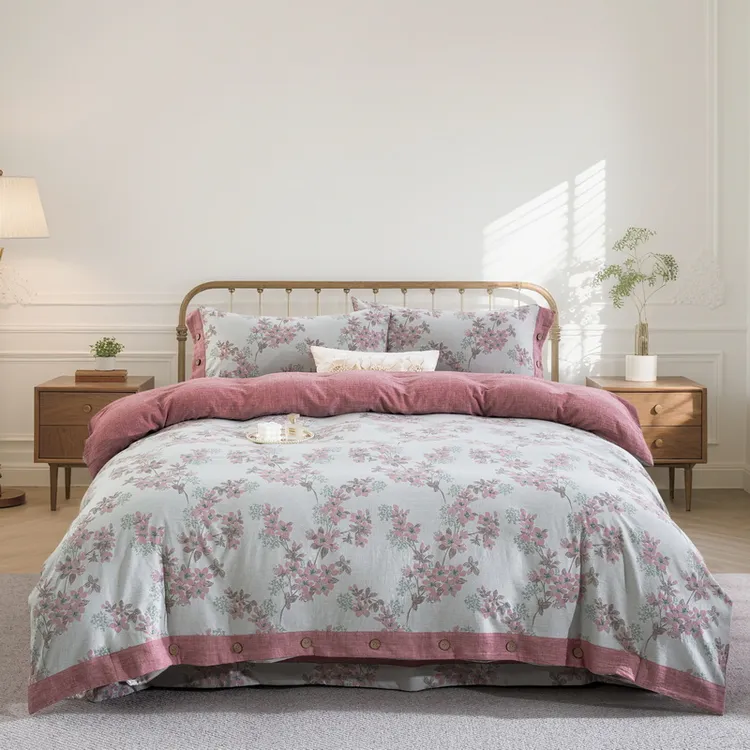 良品绘新款【临江仙-纽扣款】100%全棉四件套母婴级A类清新淡雅柔软