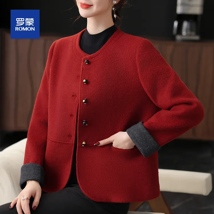 罗蒙妈妈秋装2025新款羊毛呢外套洋气中年女呢子上衣中老年双面呢