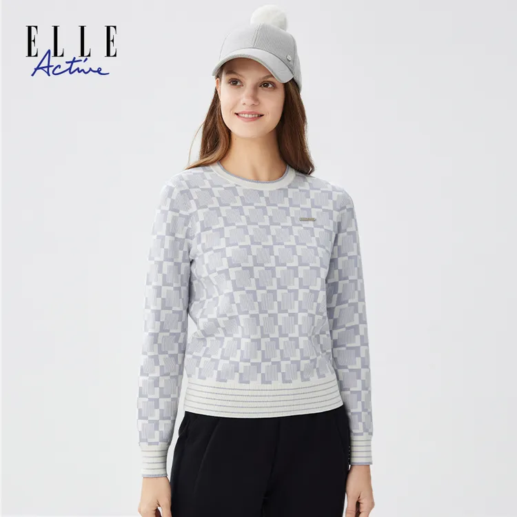 ELLE Active经典简约毛衣保暖上衣透气舒适女装百搭休闲套头长袖