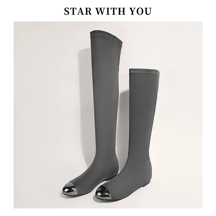 【STAR】法式复古金属圆头内增高百搭显瘦弹力瘦瘦靴4cm