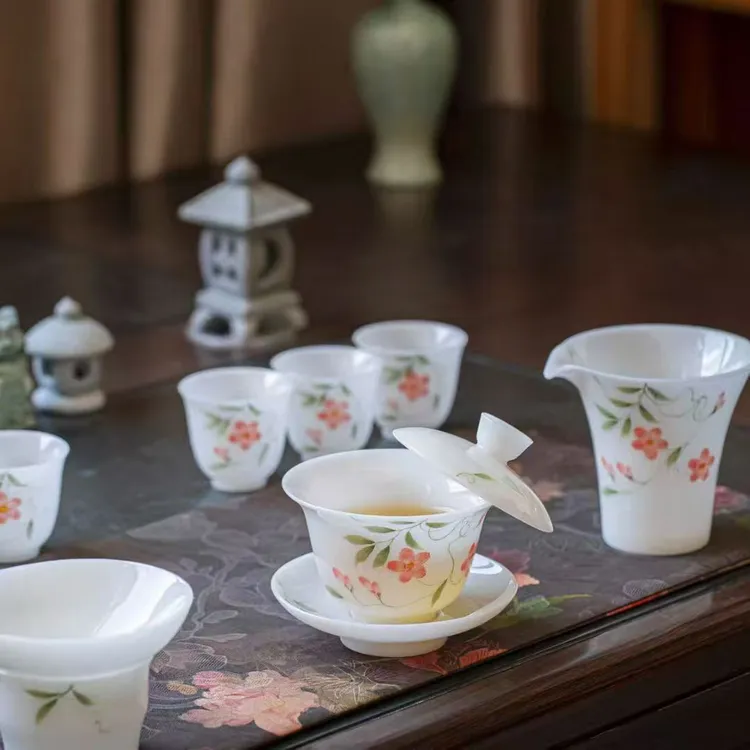 冰种璞玉手绘茶具套装高端家用送礼礼盒装高档简约陶瓷釉下彩精美