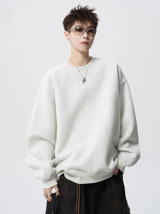 秋冬圆领长袖保暖男透气纯色潮流印花套头卫衣宽松潮酷时尚