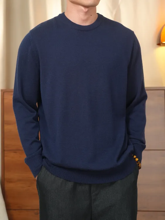 WTB美丽诺100%纯羊毛圆领长袖冬季针织毛衣男士休闲毛衣男款冬季