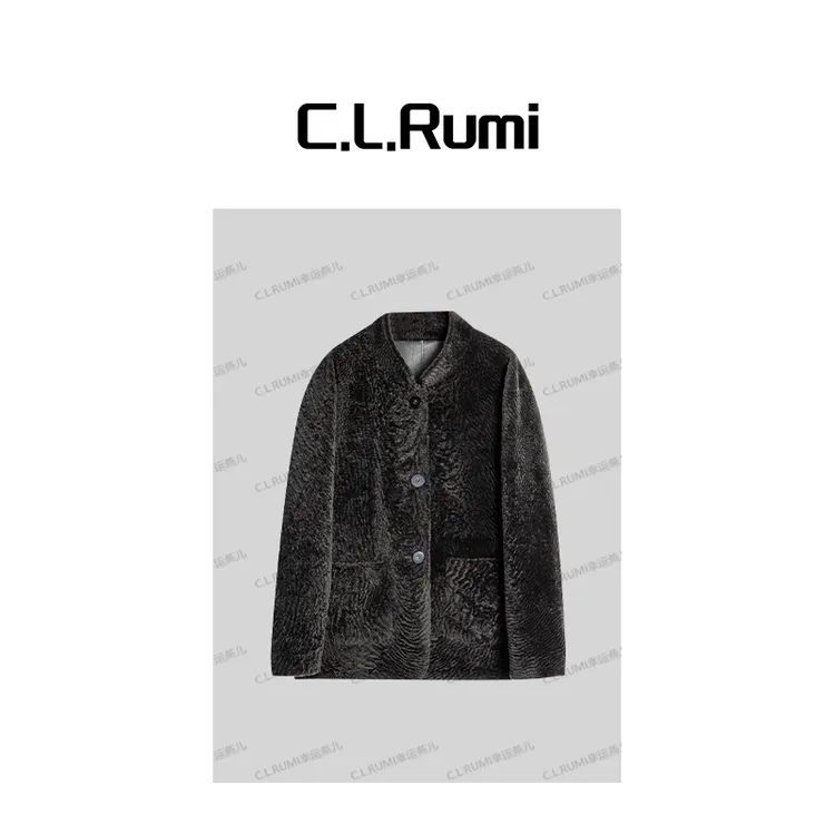 【rumi小店】“高智感灰绒” 25秋冬轻奢宽松立领皮毛一体外套7177wt