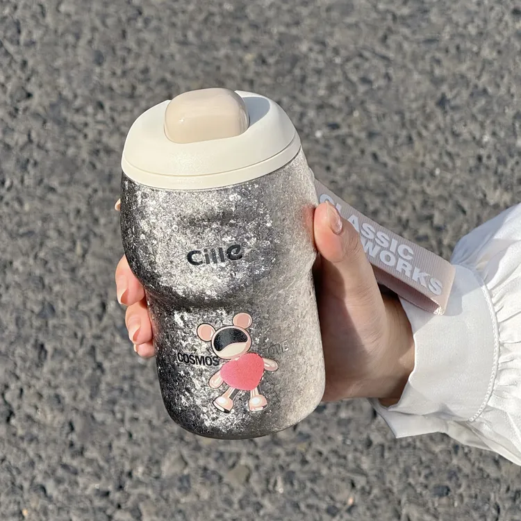 希乐星际熊纯钛保温杯女生轻奢小巧水杯办公室学生便携高档咖啡杯