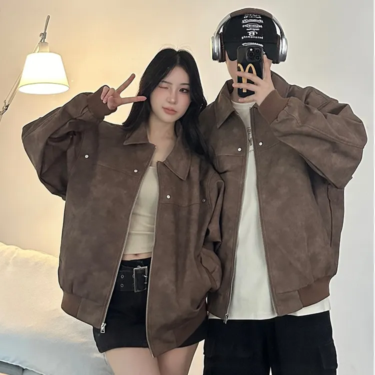 情侣装鹿皮绒外套新款宽松男女中性风春秋季夹克上衣潮流皮衣夹克