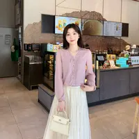 清 浪漫主义 闪闪温柔紫蕾丝花边新款小衫衬衫上衣DDS415/1