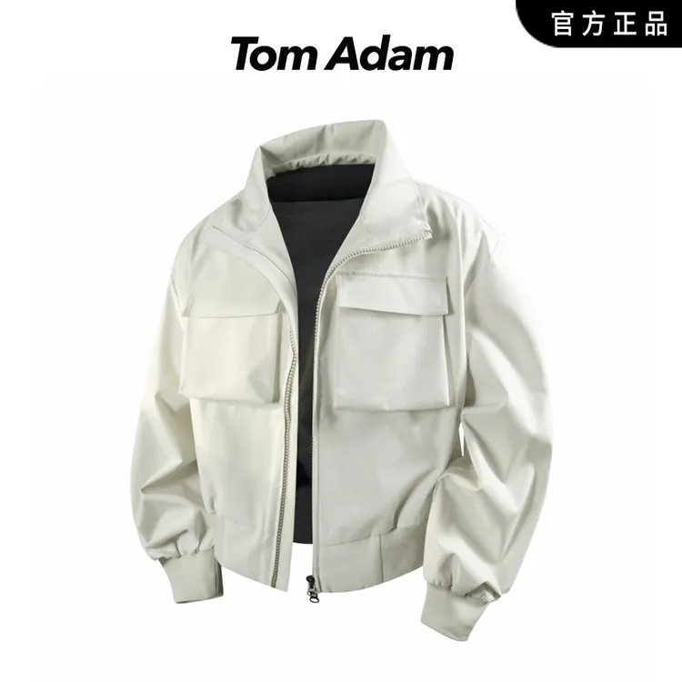 TOMADAM美式高级感纯色翻领夹克男潮牌小众解构短款拉链外套