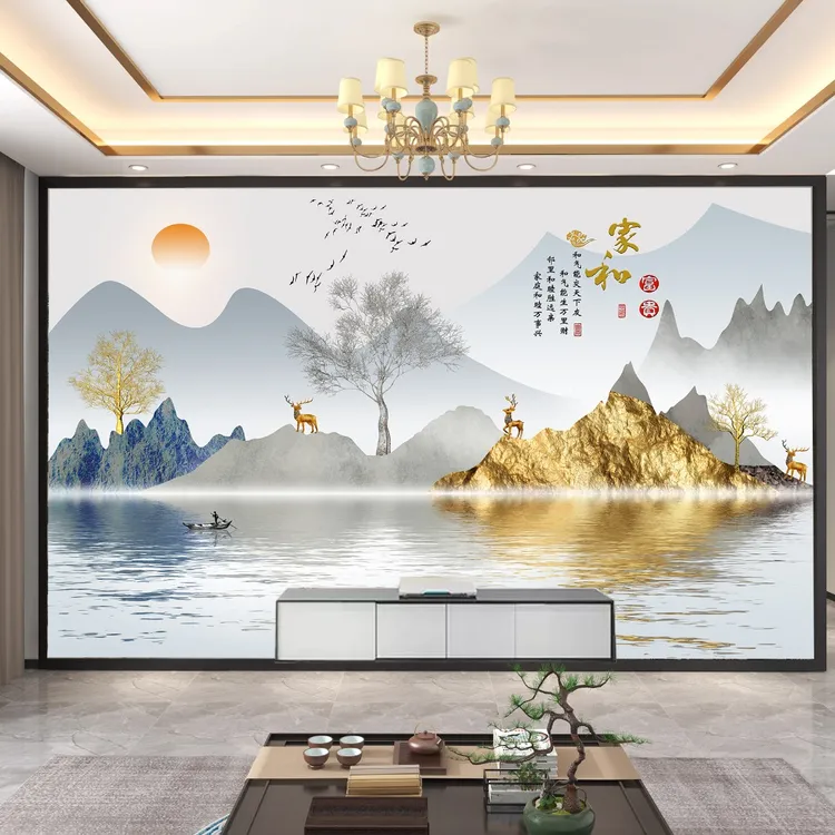 2025新款客厅电视背景墙贴3D立体山水壁画客厅书房卧室背景墙壁画