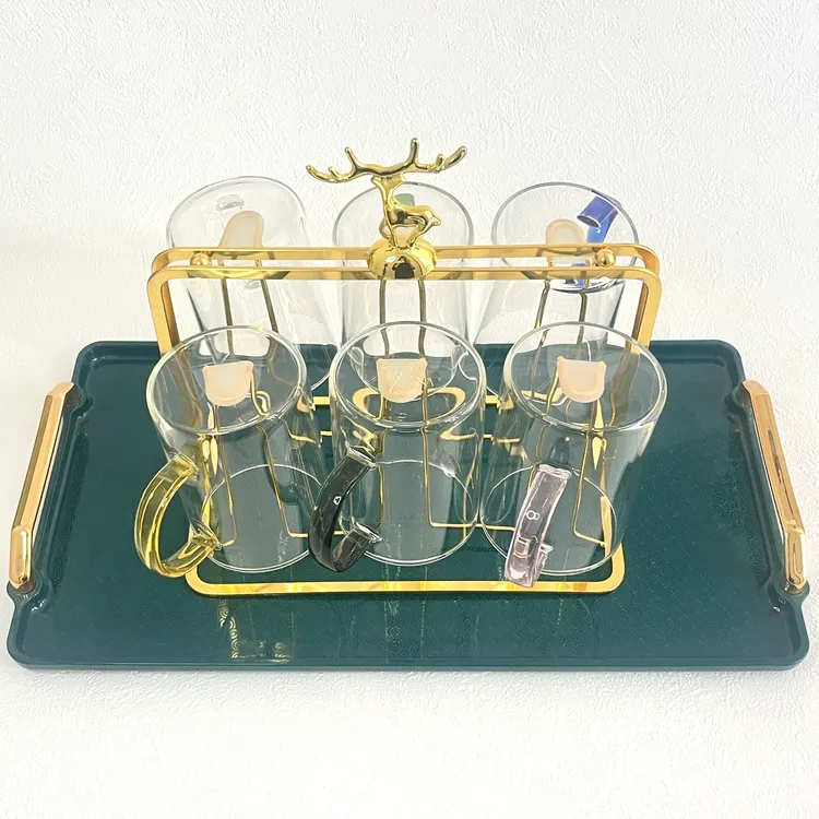 高硼硅玻璃杯一人一色杯架托盘套组