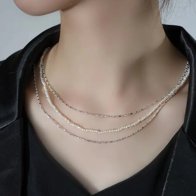 黄铜项链 时尚气质珍珠项链锁骨链叠戴法式设计感优雅知性大气