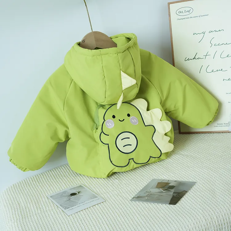 儿童新款外套2025宝宝恐龙衣服纯色卡通秋冬外套洋气儿童棉服潮款