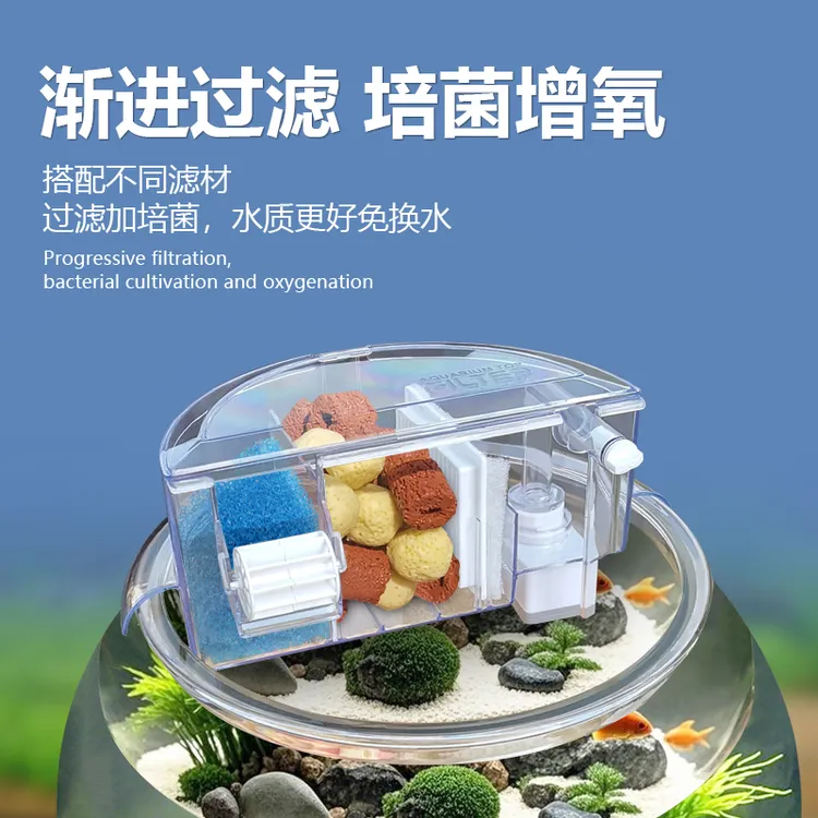 Jeneca/金利佳圆形鱼缸过滤器一体增氧三合一小型过滤滴流盒循环