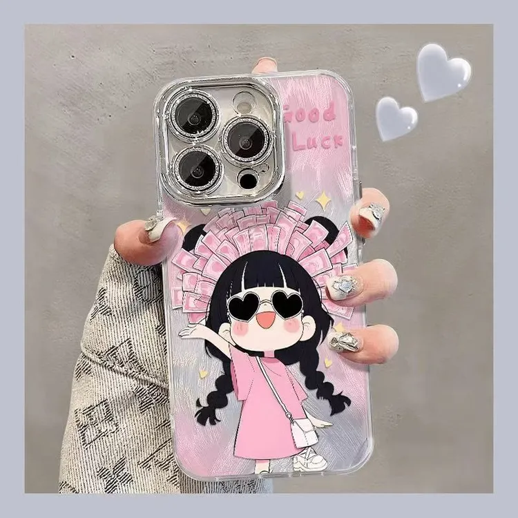 暴富女孩适用苹果17手机壳16/15/14/13promax精孔羽纱12/11防摔