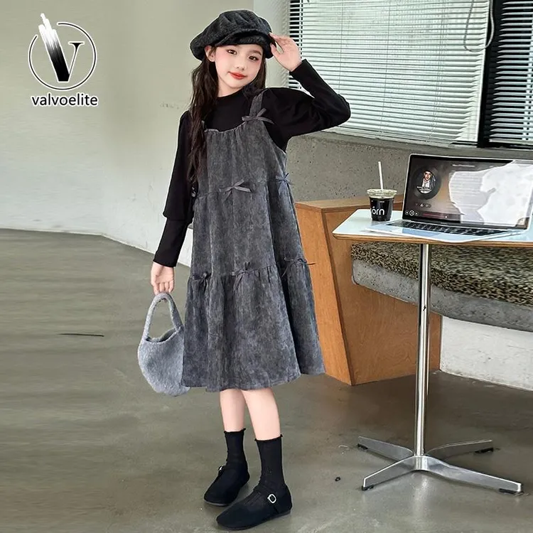 VALVOELITE女童洋装春秋2025新款长袖公主裙大孩抱婴袋裙子套装潮