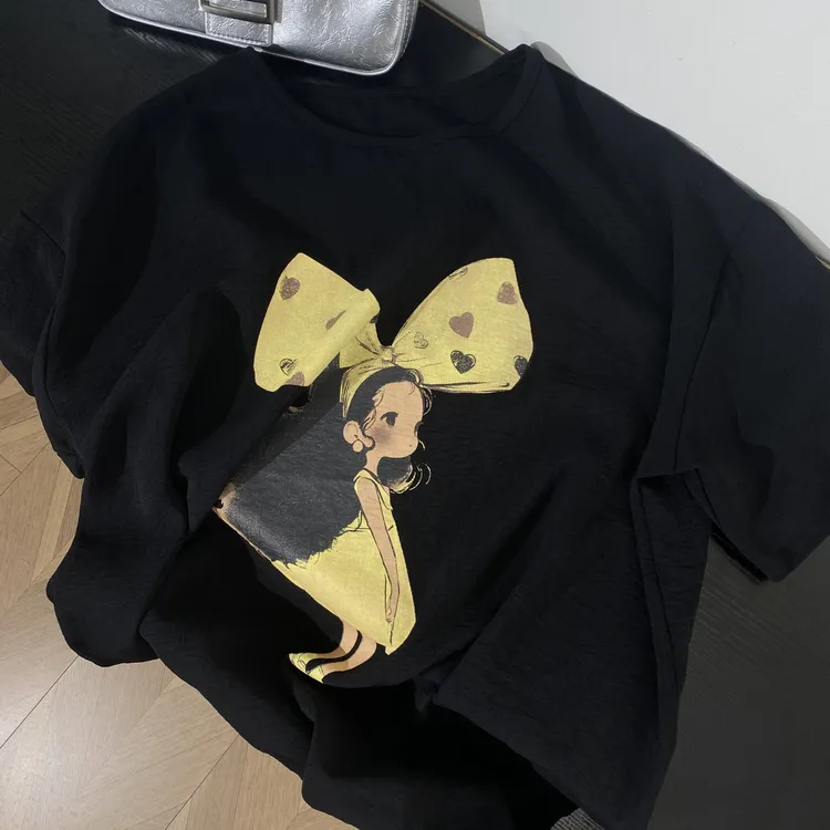 小韩日记【波点蝴蝶结】短袖时尚休闲夏季印花圆领韩版百搭潮流9092