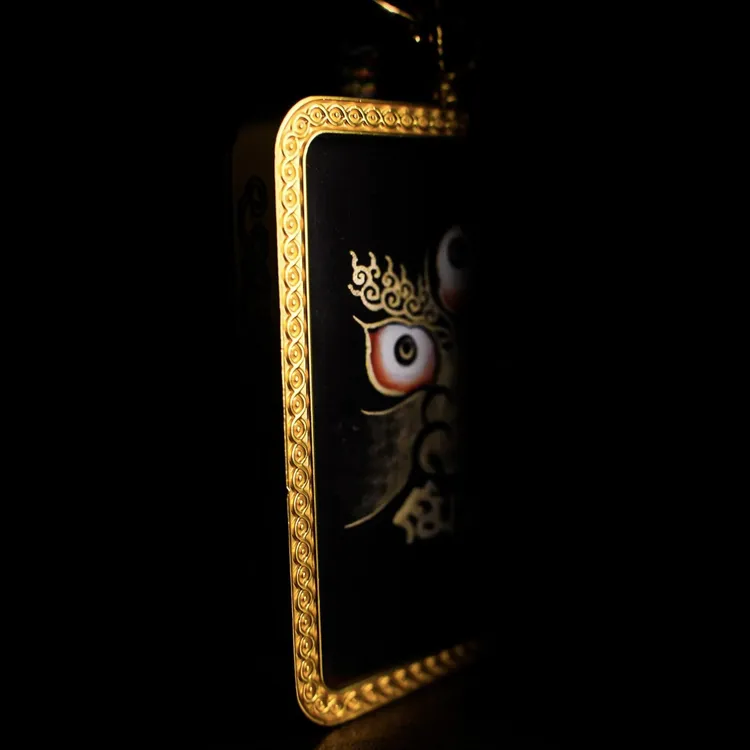 谷真唐卡丨粗矿砂手绘唐卡黑财神唐卡吊坠