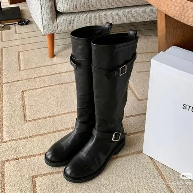 骑士百搭真皮女士2025年新鞋高筒靴冬季时装靴长靴长筒8668-8