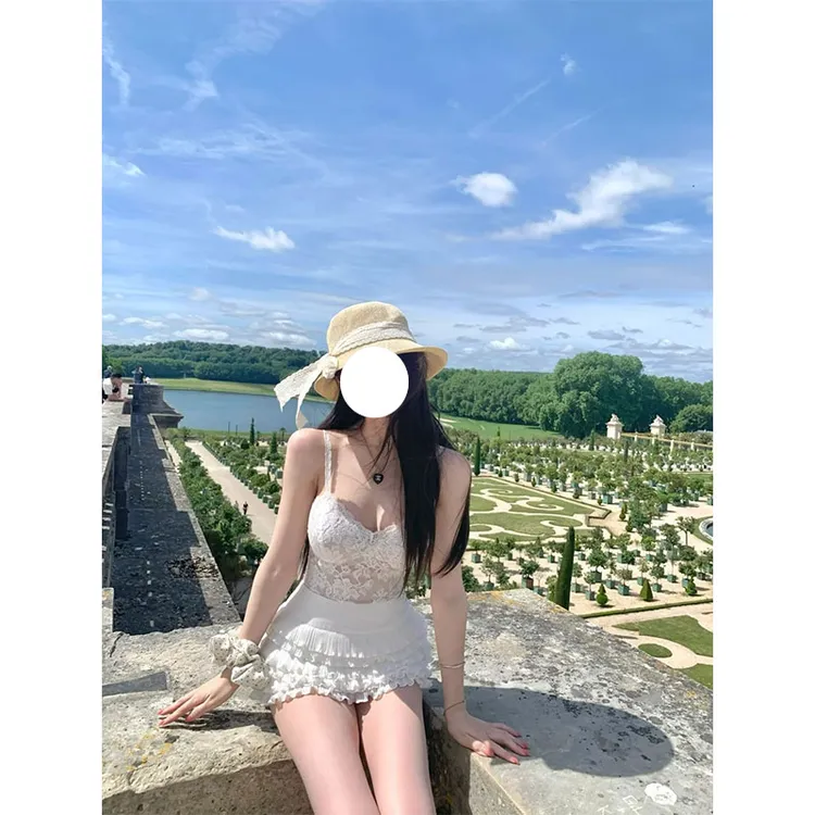 午后香氛 2025夏季新款清纯性感蕾丝吊带背心气质蓬蓬蛋糕裙套装 