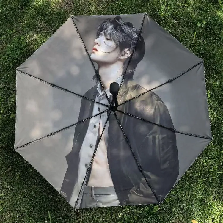 王一博腹肌款雨伞明星星周边三折自动晴雨伞黑胶防晒晴雨两用自动