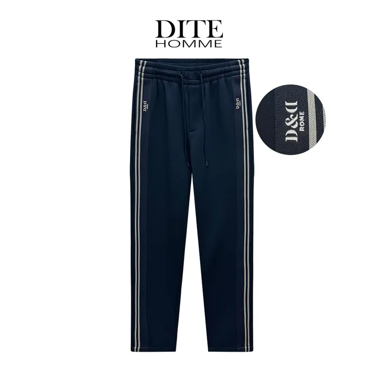 DITE 男装加绒休闲裤25秋冬新款条纹刺绣织带轻奢百搭运动休闲裤
