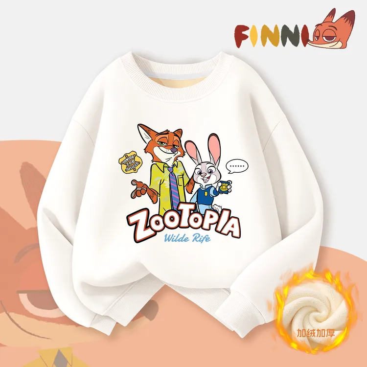 【疯狂动物城】尼克朱迪儿童加绒卫衣冬款女童保暖上衣男童冬装