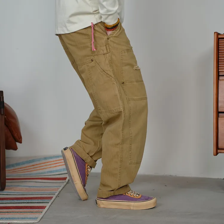 25FW日系复古破洞工装伐木裤水洗做旧宽松美式休闲裤秋季多口袋