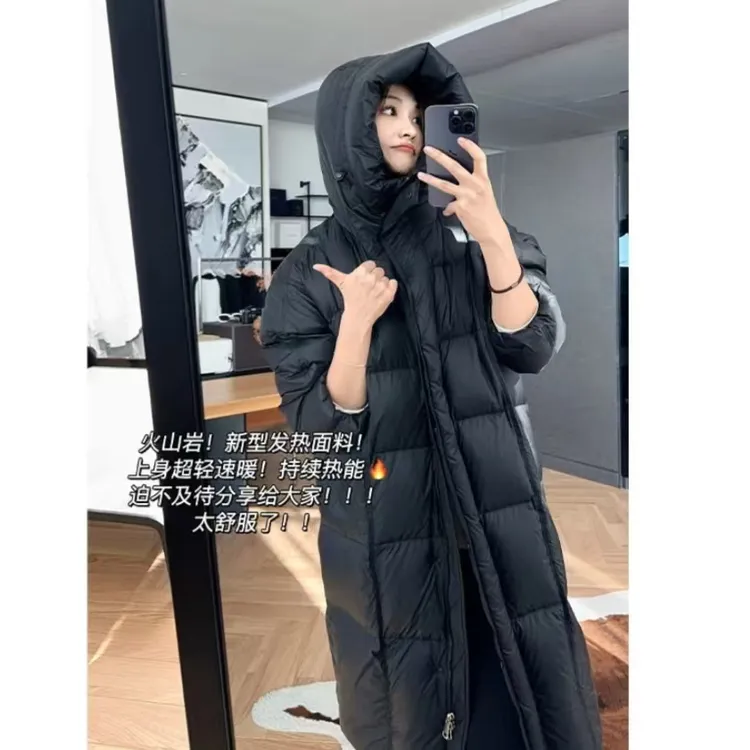 长款连帽保暖棉服纯色冬季休闲百搭宽松