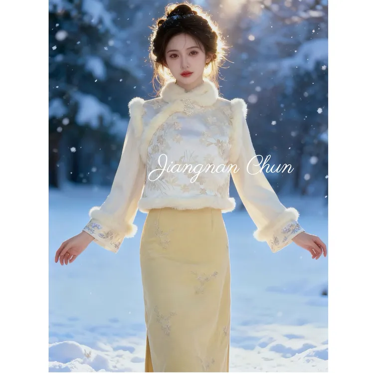 江南春【梨花香】冬款加绒文艺修身高端日常旗袍奢华气质显瘦