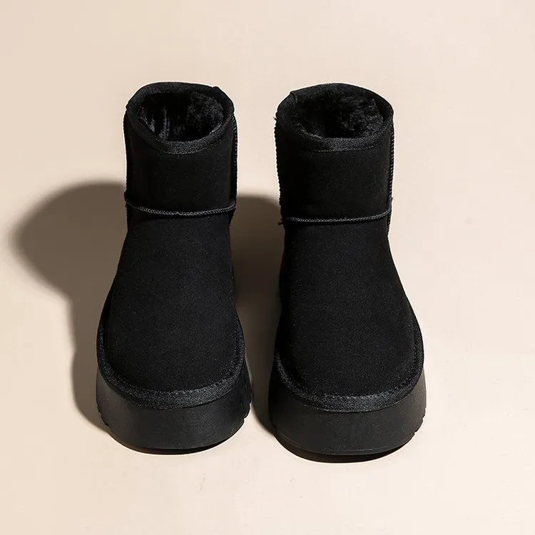 松糕厚底雪地靴女2025冬季新款皮毛短筒一体加厚棉鞋保暖加绒短靴