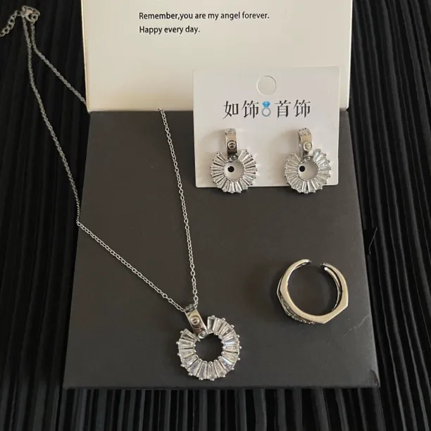 铜合金项链 如饰 新款圆圈透亮三件套首饰简约百搭气质