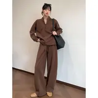 【结构半拉链休闲套装】早秋新款设计感半拉链长裤套装DF403