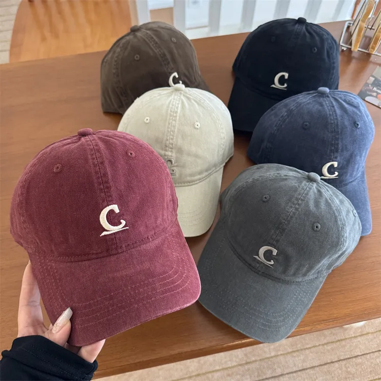 韩版字母C刺绣高级简约棒球帽百搭软顶适合圆脸鸭舌帽男显脸小