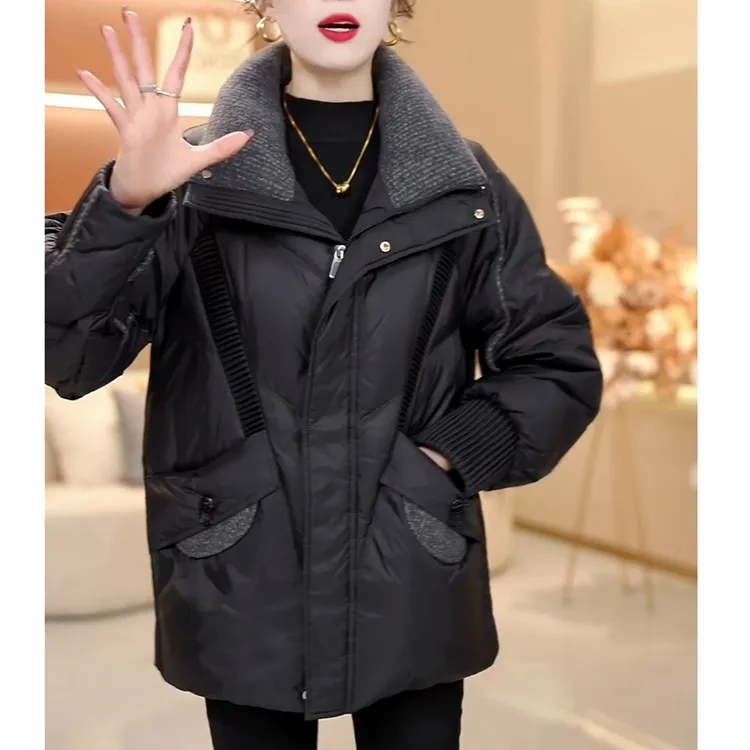 休闲时尚立领免洗保暖羽绒服女士冬季韩版宽松大码加厚白鸭绒外套