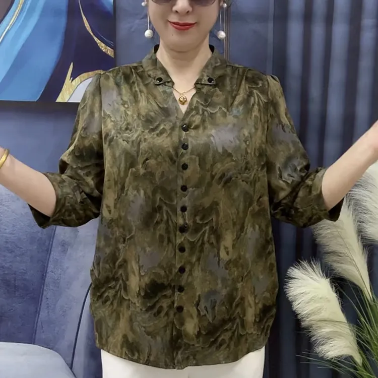 CFR   夏季时尚高端缎面对角领舒适百搭宽松轻薄衬衣          