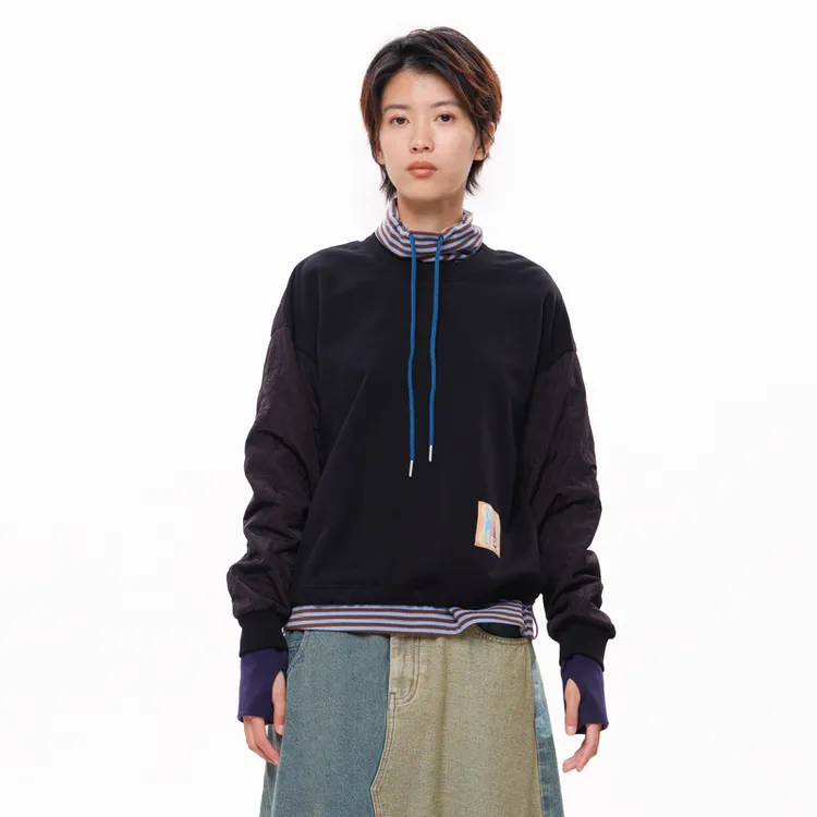 MOVEUP幻走2025冬季新款.FUN 圆领趣味撞色袖短款卫衣女3EWD11493