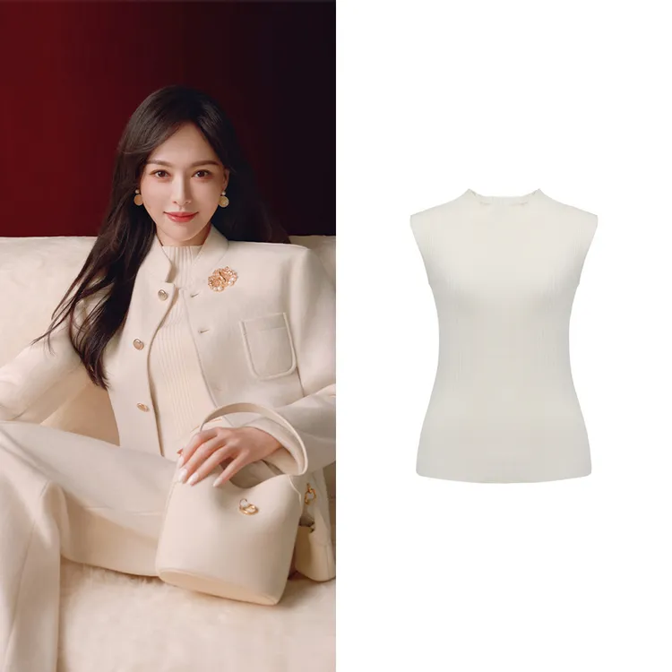 [唐嫣同款]EP雅莹新品 肌理感条纹内搭修身半高领羊毛衫9019A