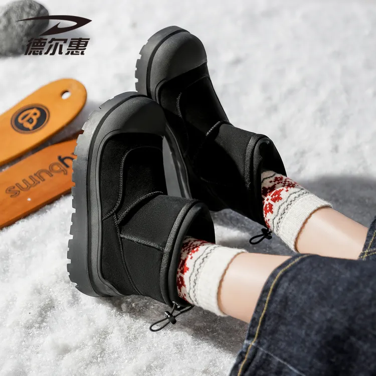 德尔惠防水雪地靴女冬季加绒棉鞋2025新款厚底户外保暖抗寒面包靴