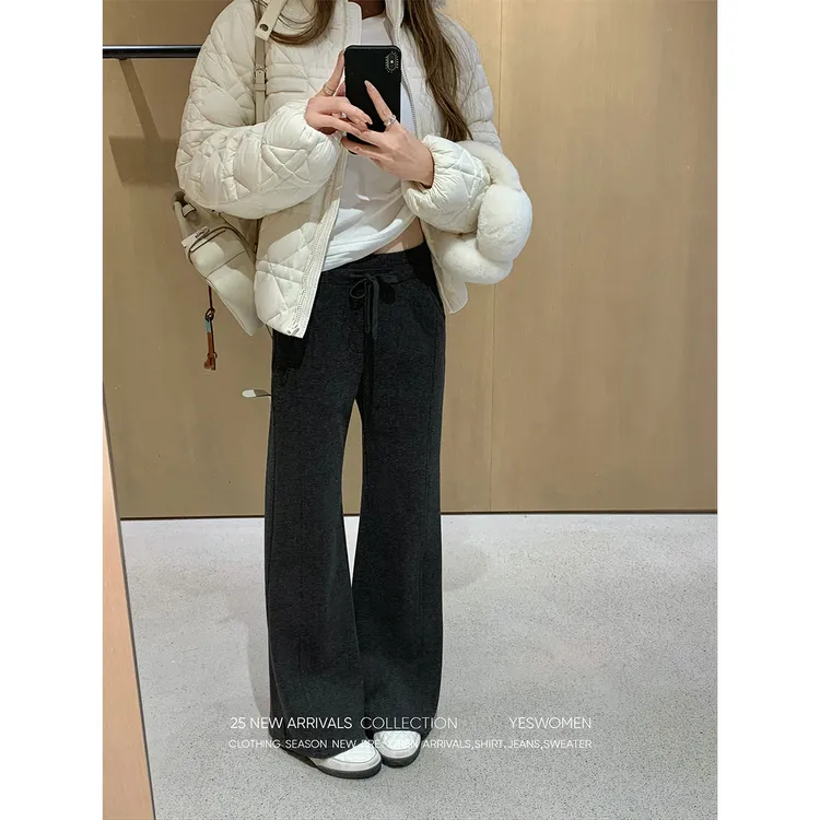 YESWOMEN嘉嘉 加绒蜜桃裤复合绒保暖微喇休闲裤显瘦XYF73510C2307