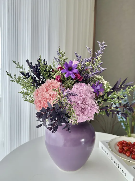 「紫气东来」玄关餐桌斗柜岛台客厅干花永生花摆件百搭花束家居装饰