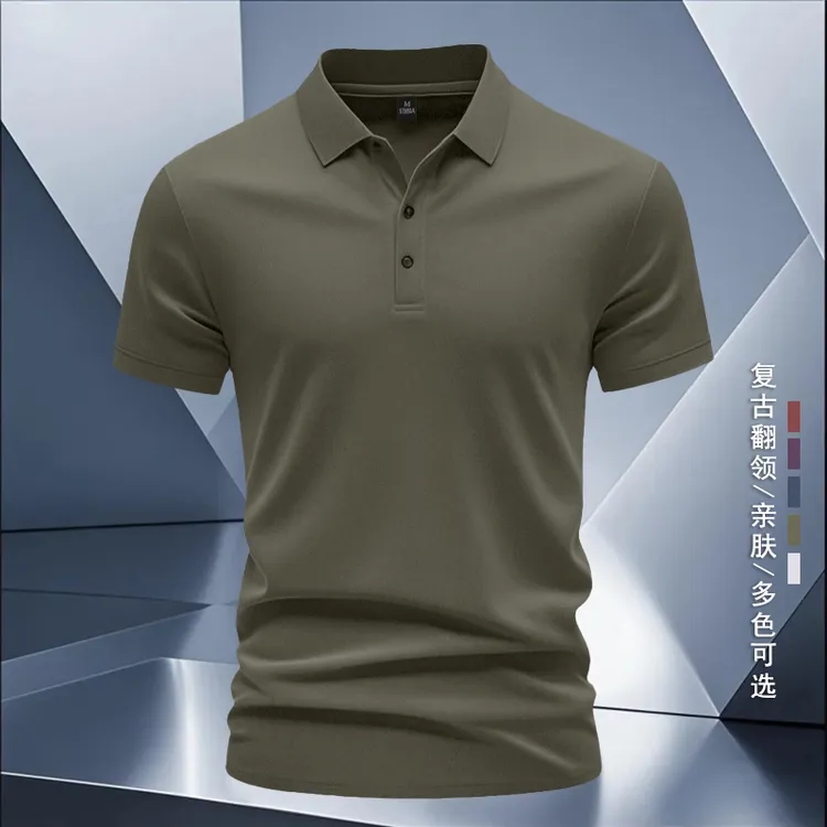 商务Polo衫婆罗衫男装半袖夏季男纯色T恤2025新 痞帅短袖复古常规