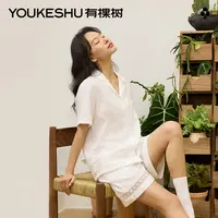 【不染色原棉】有棵树睡衣女2025新款短袖短裤夏季棉套装蕾丝睡裙