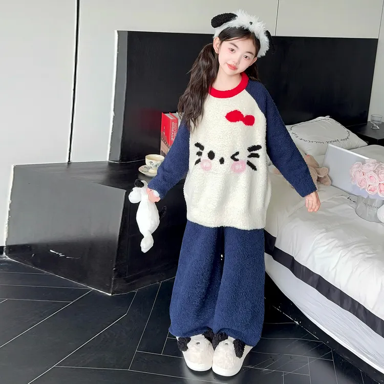 女童装睡衣秋冬卡通少女风甜美洋气中大童加厚居家服两件套可外穿