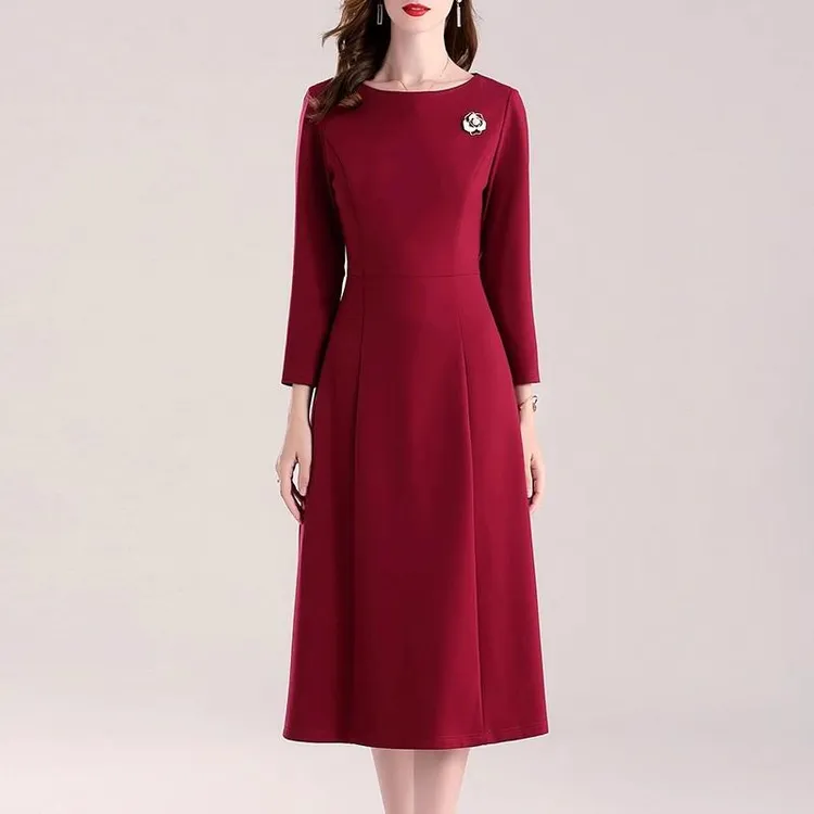 韩国时尚显瘦长袖连衣裙女2025春秋新款时尚百搭打底气质针织裙--