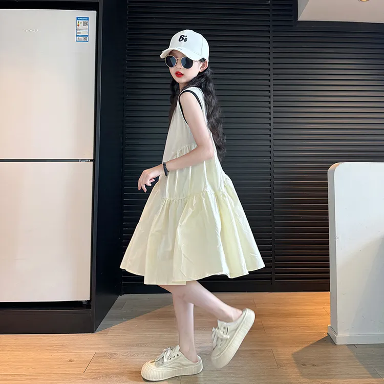 独特洋气时髦女童装夏季2025新款小女孩沙滩裙儿童简约无袖连衣裙