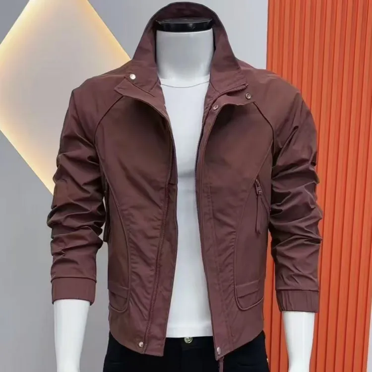 秋季新款男士休闲夹克外套高级修身个性百搭立领韩版帅气夹克上衣