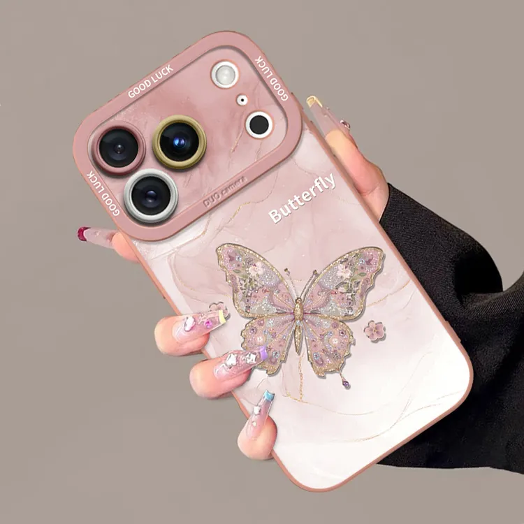 适用苹果17air手机壳珠光繁花蝴蝶iphone16promax国风小众15p创意